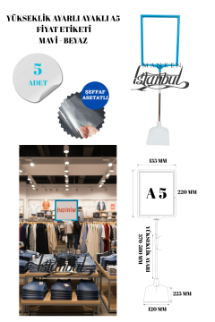 Mavi A5 Ayaklı Etiketlik Fiyat Etiketi Sepet Etiketi