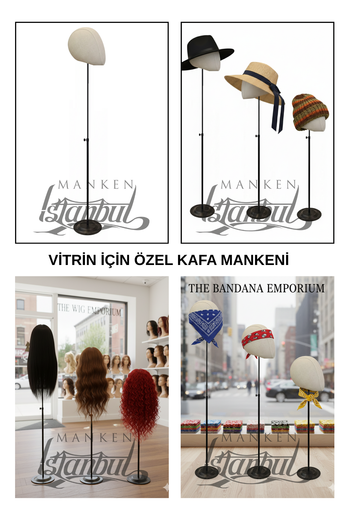 Delüks Yükseklik Ayarlanabilir Kumaş Kafa Mankeni