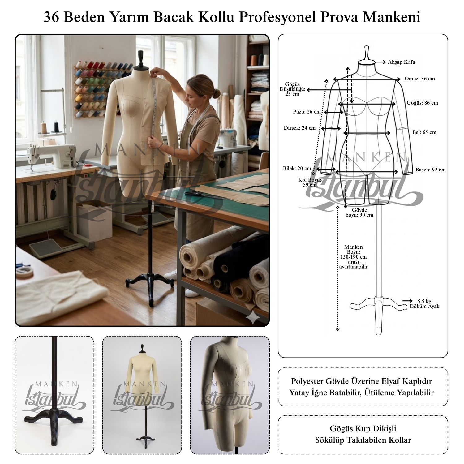 Döküm ayaklı Bayan profesyonel kollu prova mankeni