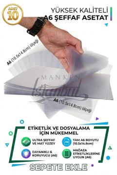 10 Adet A4/A5/A6 Şeffaf Asetat - Fiyat Etiketi İç Cep - Asetat Kağıdı Pvc