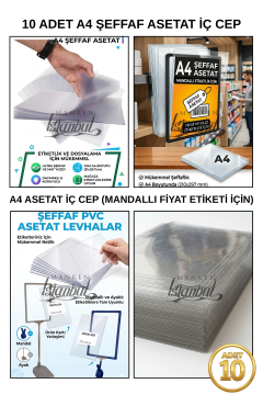 10 Adet A4/A5/A6 Şeffaf Asetat - Fiyat Etiketi İç Cep - Asetat Kağıdı Pvc