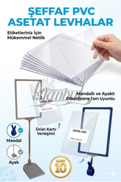 10 Adet A4/A5/A6 Şeffaf Asetat - Fiyat Etiketi İç Cep - Asetat Kağıdı Pvc