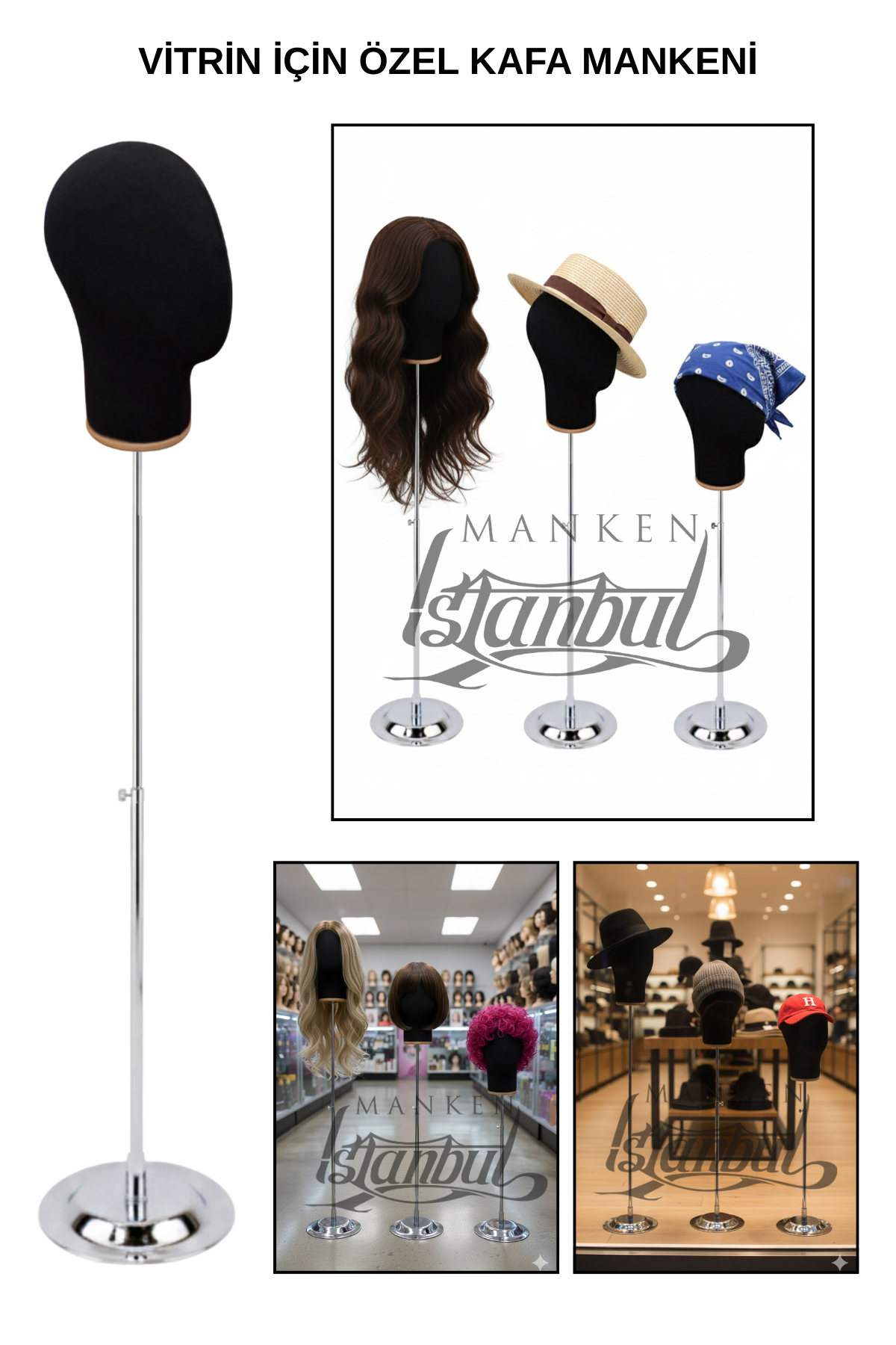 Delüks Yükseklik Ayarlanabilir Kumaş Kafa Mankeni