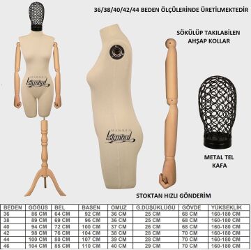 Kollu Tel Kafa Pantolon Giyebilen Terzi Vitrin Mankeni 42 beden