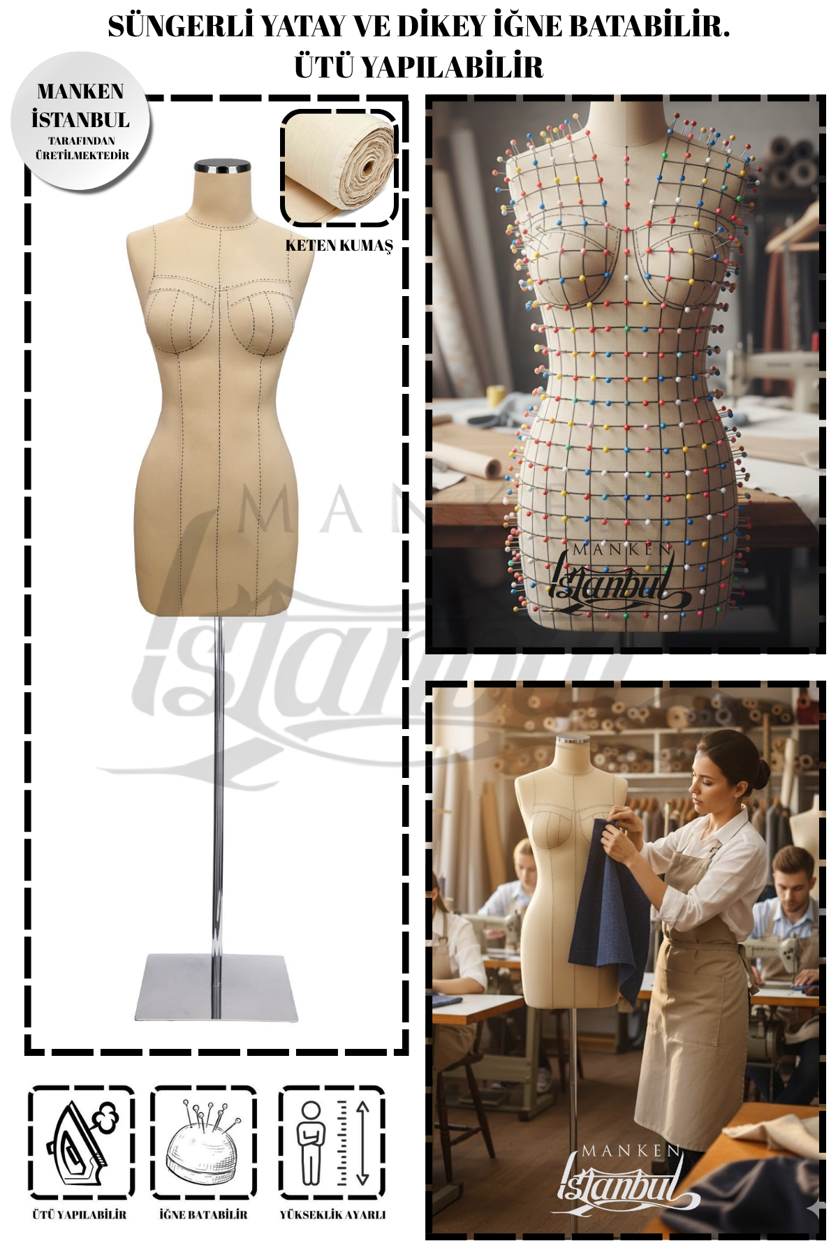 Profesyonel Balık 38 Beden İğne Batabilen Terzi Mankeni Prova Mankeni