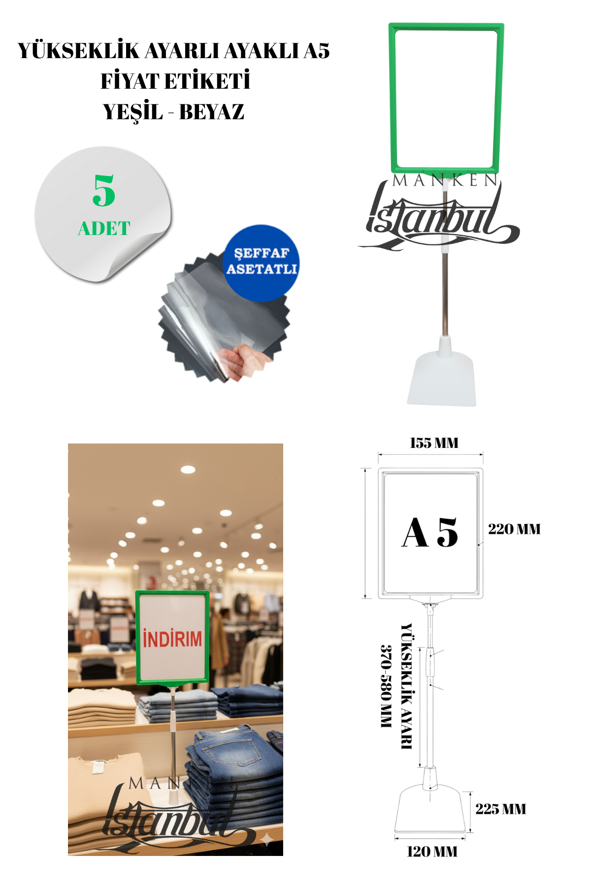 Yeşil A5 Ayaklı Etiketlik Fiyat Etiketi Sepet Etiketi