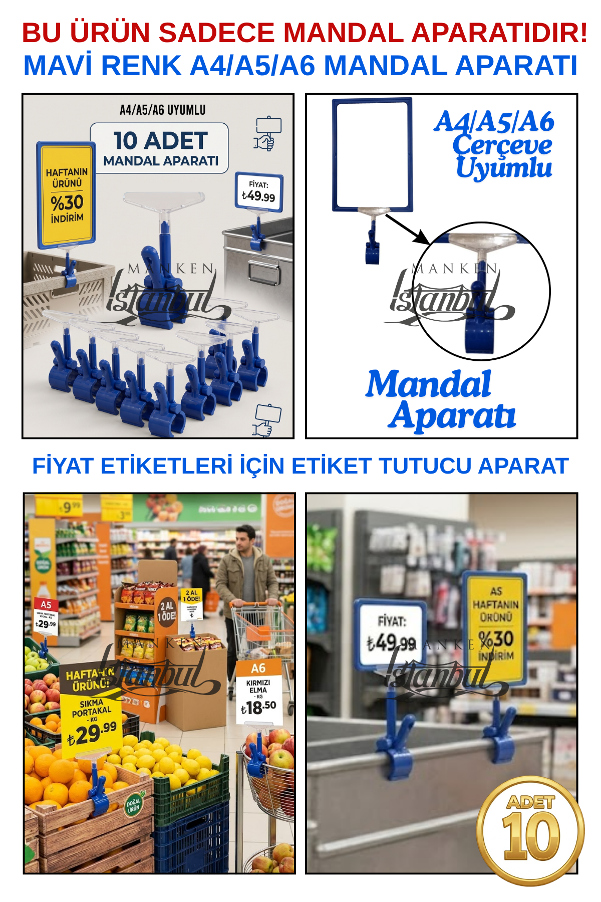 10 Adet Fiyat Etiketi Mandal Aparatı (ÇERÇEVESİZ)
