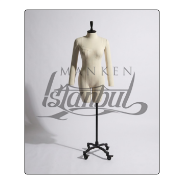 Tekerlekli döküm ayaklı Bayan profesyonel kollu prova mankeni