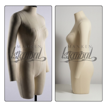 Tekerlekli döküm ayaklı Bayan profesyonel kollu prova mankeni