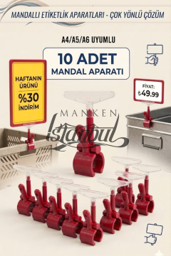 10 Adet Fiyat Etiketi Mandal Aparatı (ÇERÇEVESİZ) KIRMIZI