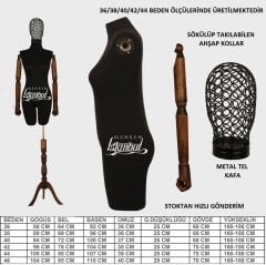 Ahşap Kollu Pantolon Giyebilen Tel Kafa Terzi Mankeni Vitrin Mankeni