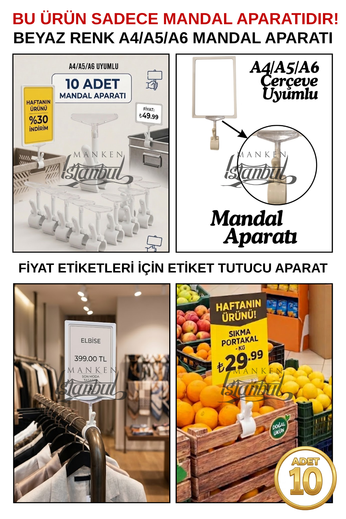 10 Adet Fiyat Etiketi Mandal Aparatı (ÇERÇEVESİZ) BEYAZ