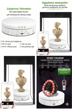 14.6 Çap Usb Çalışan 8 Kg Taşıma Kapasitesi Hız Ayarlı Çift Yönlü Çok Amaçlı Döner Platform