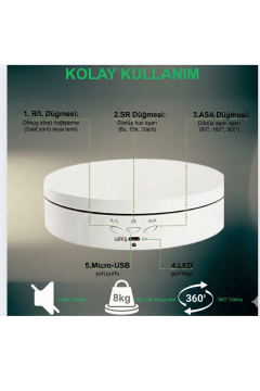 14.6 Çap  8 Kg Taşıma Kapasitesi Hız Ayarlı Döner Platform
