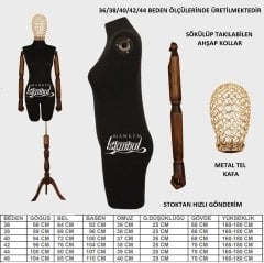 Ahşap Kollu Pantolon Giyebilen Tel Kafa Terzi Mankeni Vitrin Mankeni