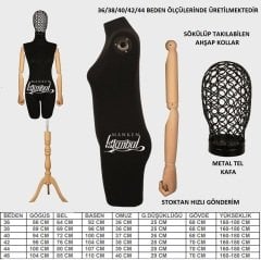Ahşap Kollu Pantolon Giyebilen Tel Kafa Terzi Mankeni Vitrin Mankeni