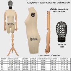 Ahşap Kollu Pantolon Giyebilen Tel Kafa Terzi Mankeni Vitrin Mankeni