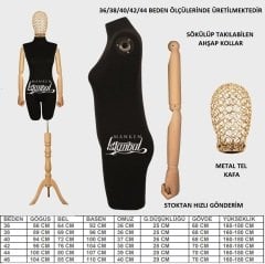 Ahşap Kollu Pantolon Giyebilen Tel Kafa Terzi Mankeni Vitrin Mankeni