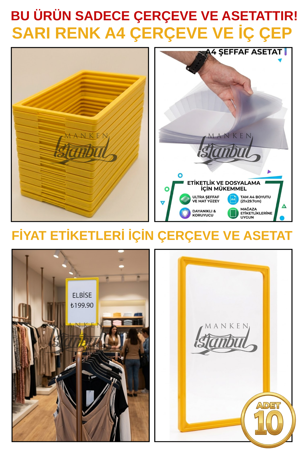 10 Adet A4 Fiyat Etiketi Çerçeve ve Asetat (MANDALSIZ)