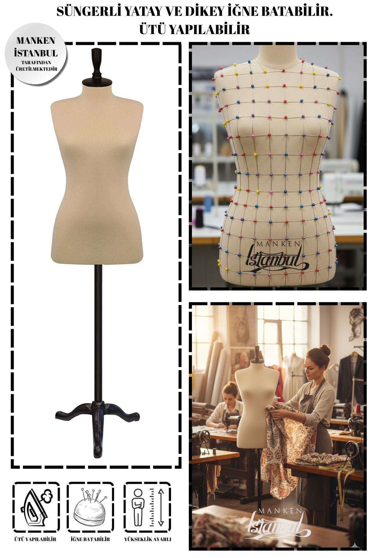 Döküm Ayaklı Sünger İğne Batan Terzi Mankeni Prova Mankeni