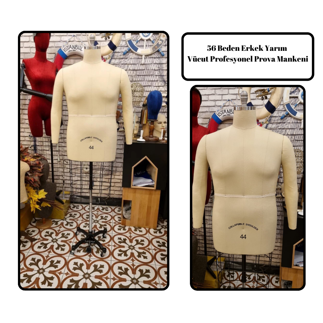 56 Beden Erkek Yarım Vücut Profesyonel Prova Mankeni