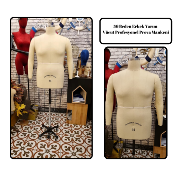 56 Beden Erkek Yarım Vücut Profesyonel Prova Mankeni