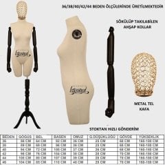 Ahşap Kollu Pantolon Giyebilen Tel Kafa Terzi Mankeni Vitrin Mankeni