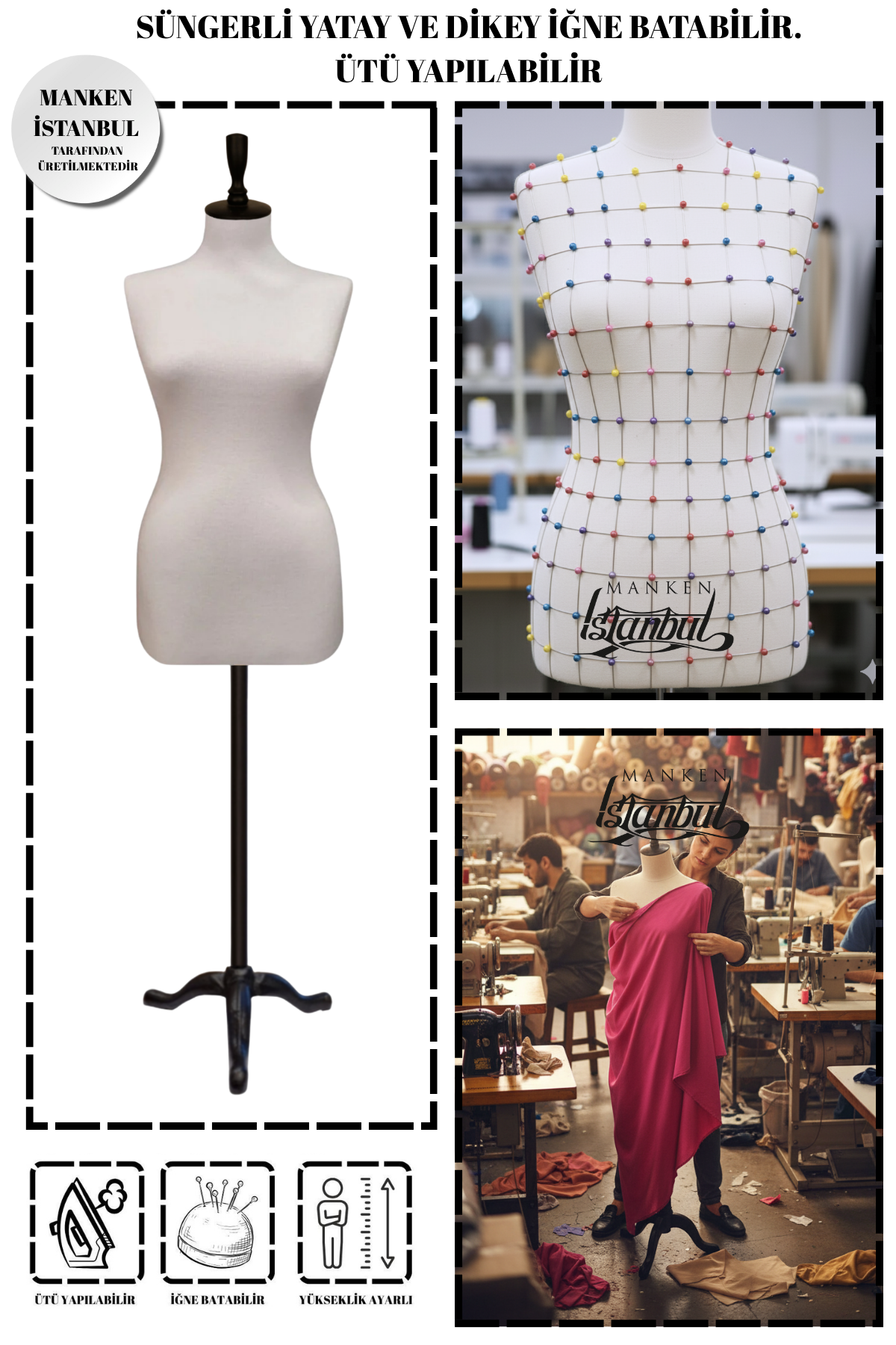 Döküm Ayaklı Sünger İğne Batan Terzi Mankeni Prova Mankeni