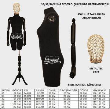 Yüksek Kalite Tel Kafa Terzi Mankeni Vitrin Mankeni 40 beden