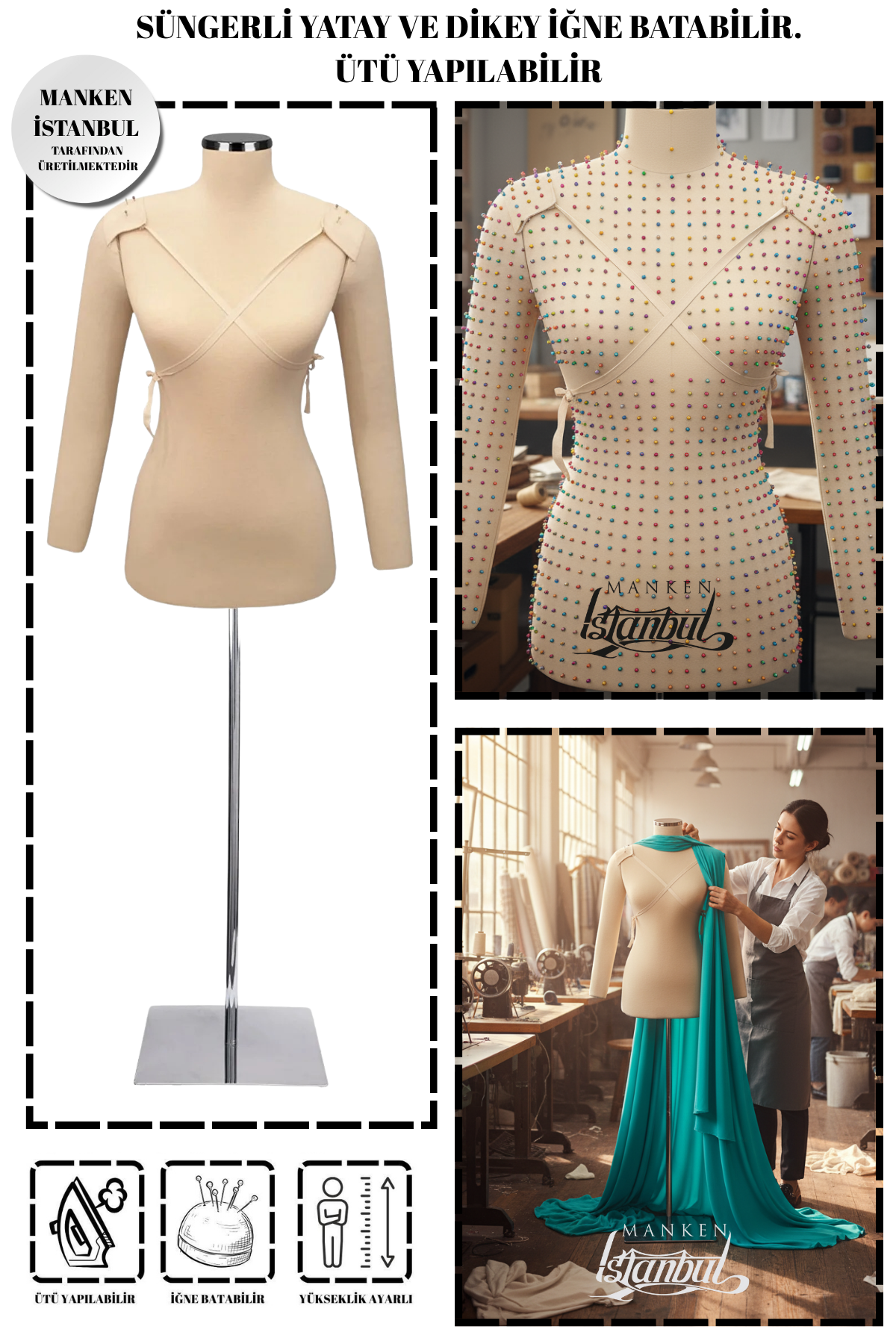 Seyyar Kollu Sünger İğne Batabilen Terzi Mankeni Prova Mankeni