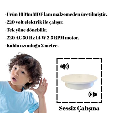 Elektrikli 50 CM Beyaz Renk 25 KG Kapasite Döner Platform