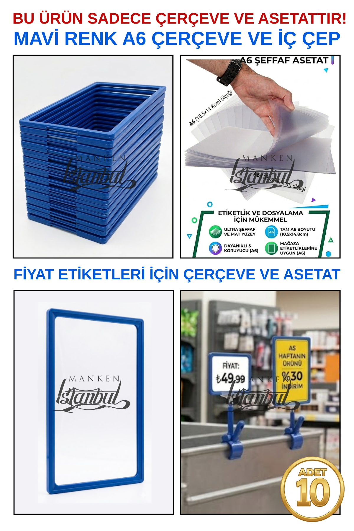 10 Adet A6 Fiyat Etiketi Çerçeve ve Asetat (MANDALSIZ)