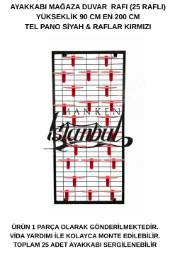 90x190- 25 adet Ayakkabı Raflı Duvara Monte Tel Pano Standı