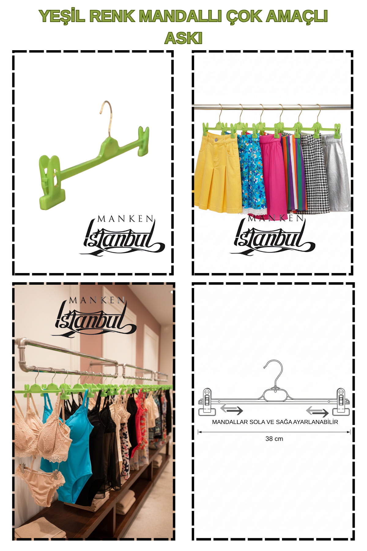 10 Adet Mandallı Yeşil Pantolon, Etek ve Mayo Ürünlerinde Akıllı Sergileme