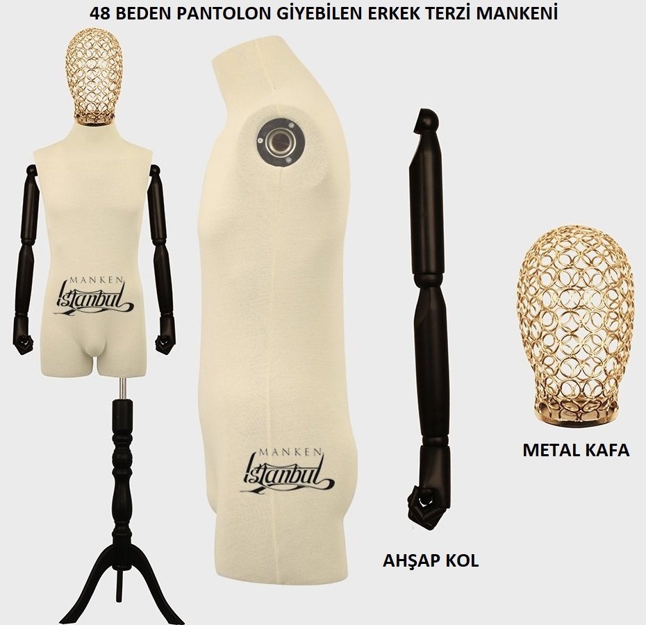 Pantolon Giyebilen Tel Kafa Erkek Terzi Mankeni Vitrin Mankeni