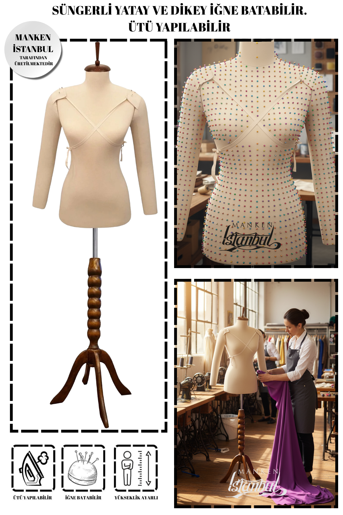 Seyyar Kollu Sünger İğne Batabilen Terzi Mankeni Prova Mankeni