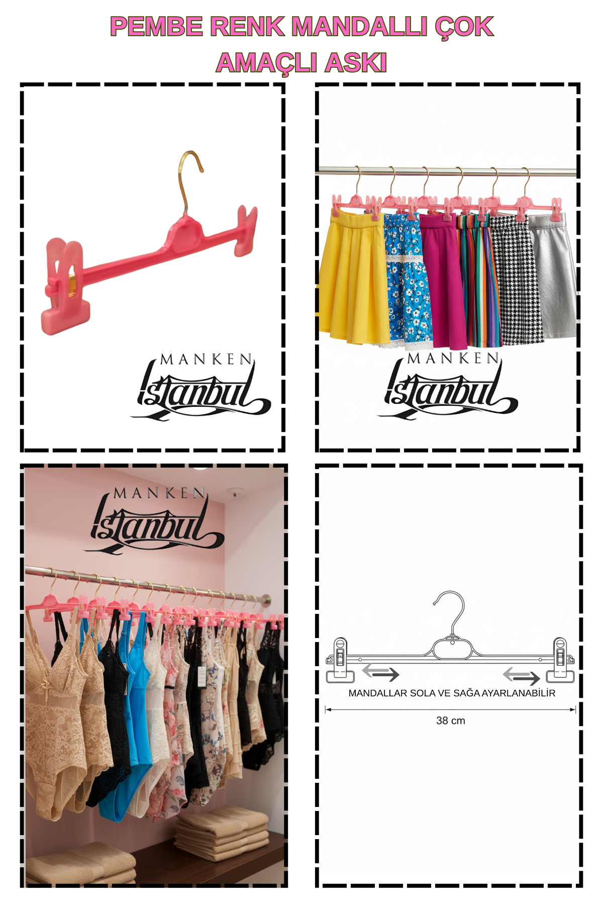 10 Adet Mandallı Pembe Pantolon, Etek ve Mayo Askısı