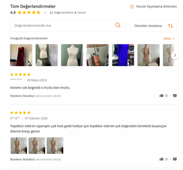 Süngerli Terzi Prova Mankeni 34-46 Beden Arası