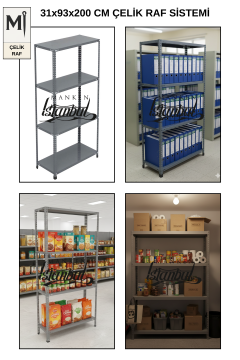 31x93x200 Çelik Raf | Civatalı Metal Depo Rafı | 4 Kat