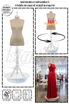 360° Elektrikli Döner Stantlı Vitrin Mankeni Terzi Mankeni