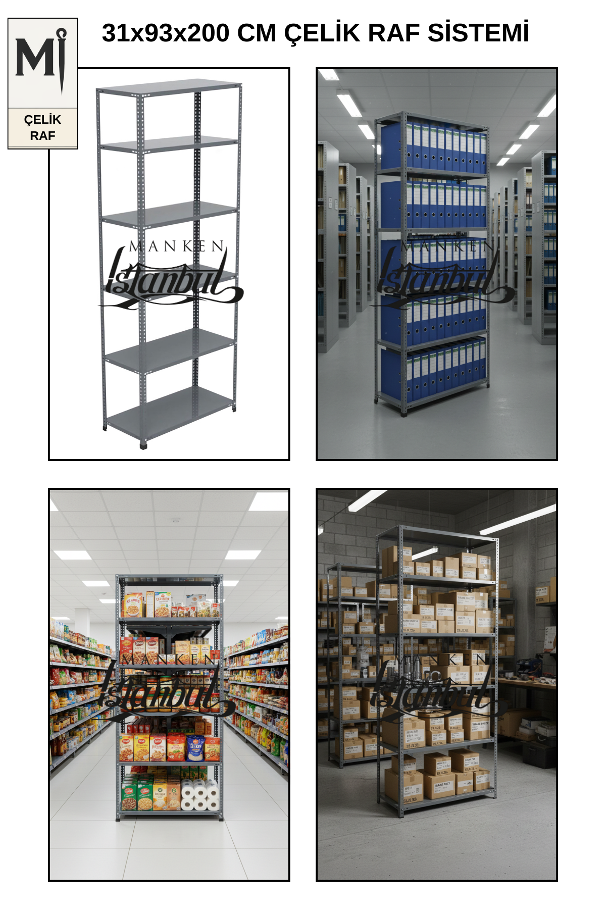 31x93x200 Çelik Raf | Civatalı Metal Depo Rafı | 6 Kat