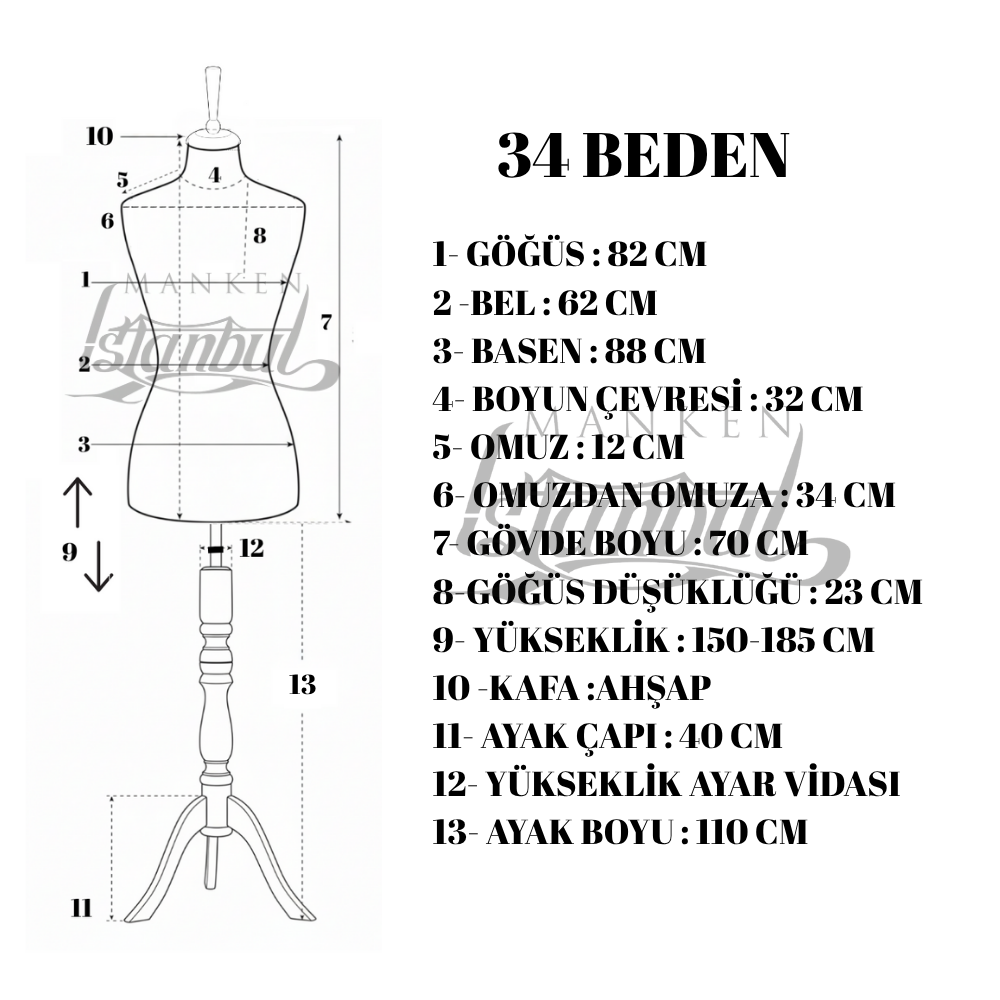 360° Elektrikli Döner Stantlı Vitrin Mankeni Terzi Mankeni 34 beden
