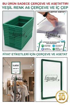 10 Adet A6 Fiyat Etiketi Çerçeve ve Asetat (MANDALSIZ) YEŞİL