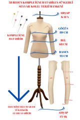 Dikiş Setli Seyyar Kollu İğne Batabilen Terzi Mankeni Prova Mankeni