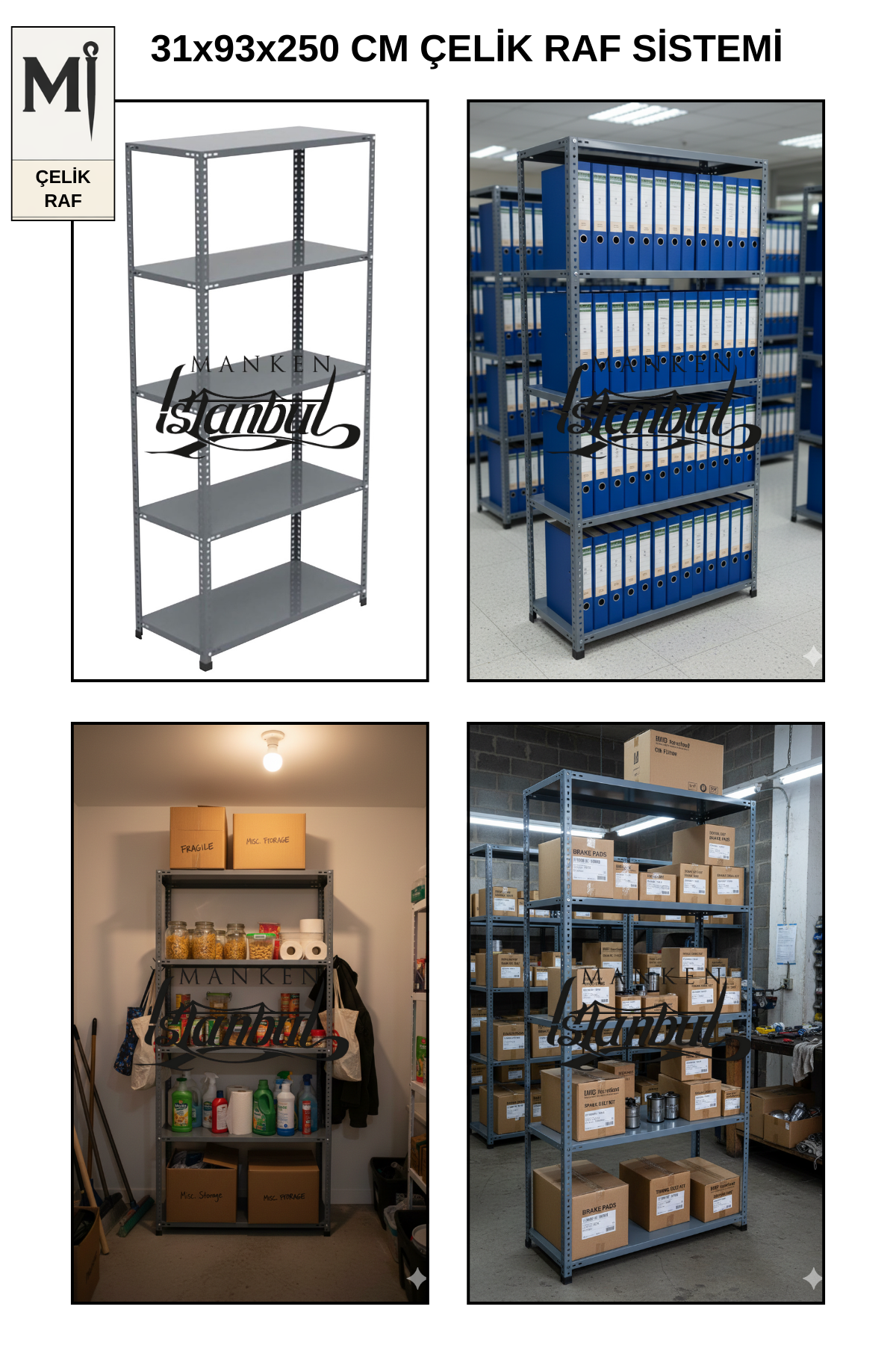 31x93x250 Çelik Raf | Civatalı Metal Depo Rafı | 5 Kat