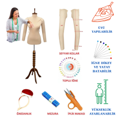 Dikiş Setli Seyyar Kollu İğne Batabilen Terzi Mankeni Prova Mankeni