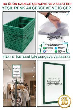 10 Adet A4 Fiyat Etiketi Çerçeve ve Asetat (MANDALSIZ) YEŞİL