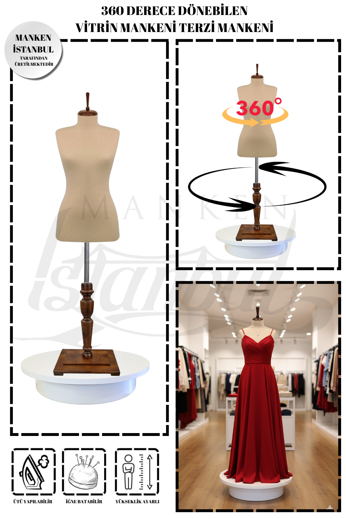 360° Döner Mekanizmalı Elektrikli Dönen Vitrin Mankeni Terzi Mankeni