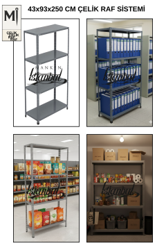 43x93x250 Çelik Raf | Civatalı Metal Depo Rafı | 4 Kat
