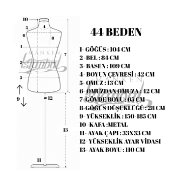 Özel Jardonlu Ten Rengi İğne Batabilen Terzi Mankeni 34-46 Beden Arası 44 beden
